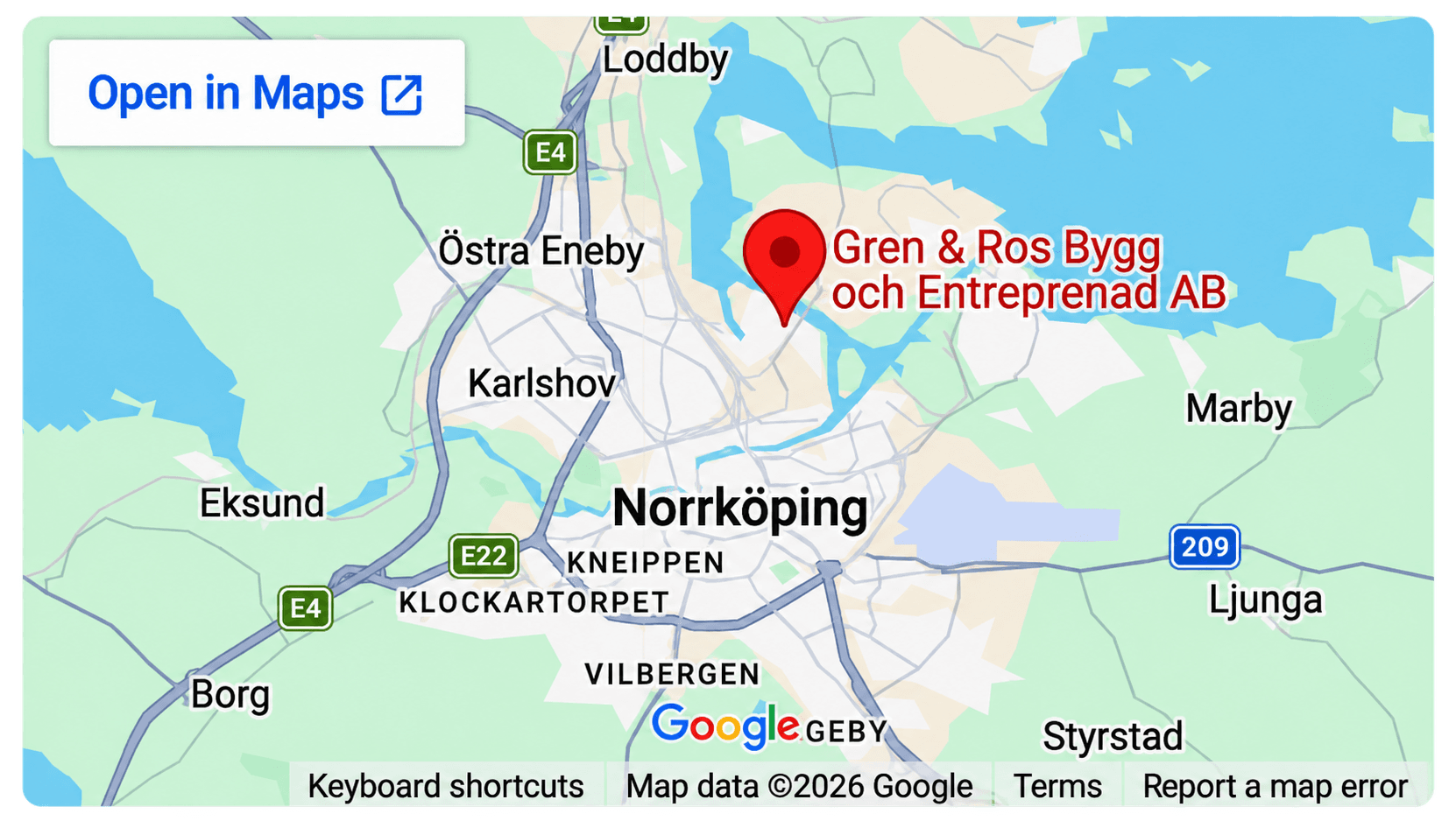 Karta till Gren & Ros Bygg och Entreprenad AB i Norrköping