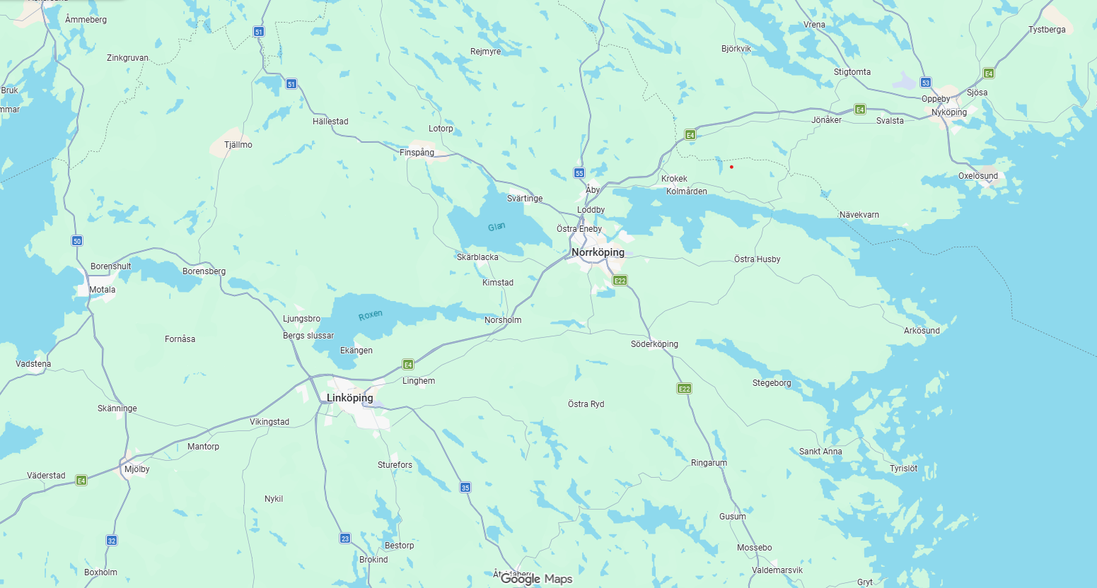 Karta över Östergötland med våra serviceområden markerade